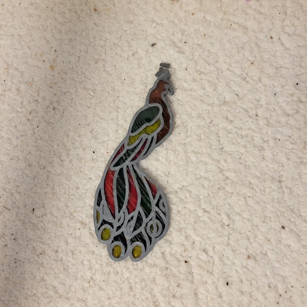 Peacock‎ Suncatcher Window Hanging Faux Stained Glass Multicolor Bird 7 Inch